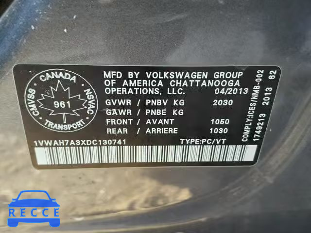 2013 VOLKSWAGEN PASSAT S 1VWAH7A3XDC130741 image 9