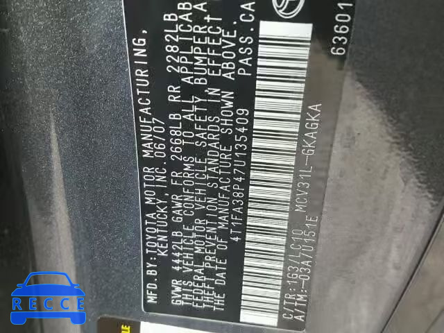 2007 TOYOTA CAMRY SOLA 4T1FA38P47U135409 image 9