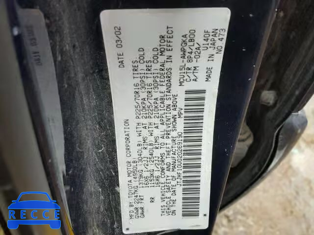 2002 LEXUS RX 300 JTJHF10U020269190 image 9