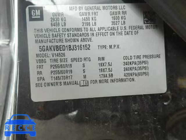 2011 BUICK ENCLAVE CX 5GAKVBED1BJ316152 image 9