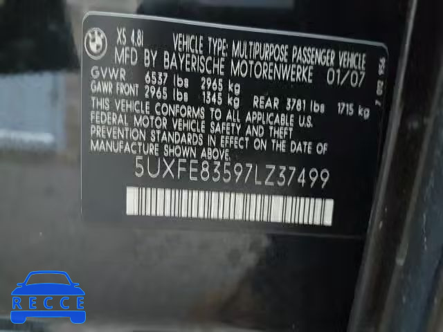 2007 BMW X5 4.8I 5UXFE83597LZ37499 зображення 9
