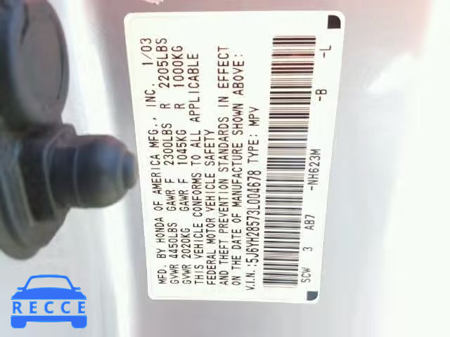 2003 HONDA ELEMENT EX 5J6YH28573L004678 image 9