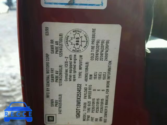 1999 GMC ENVOY 1GKDT13W0X2534522 image 9