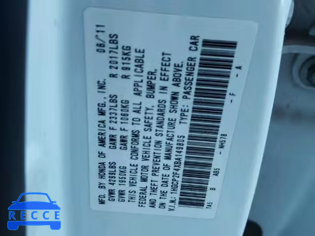 2011 HONDA ACCORD LX- 1HGCP2F4XBA149805 image 9