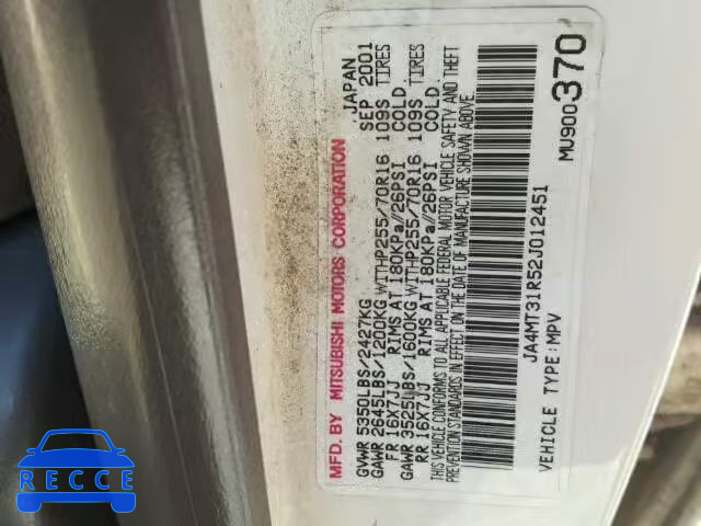 2002 MITSUBISHI MONTERO SP JA4MT31R52J012451 image 9