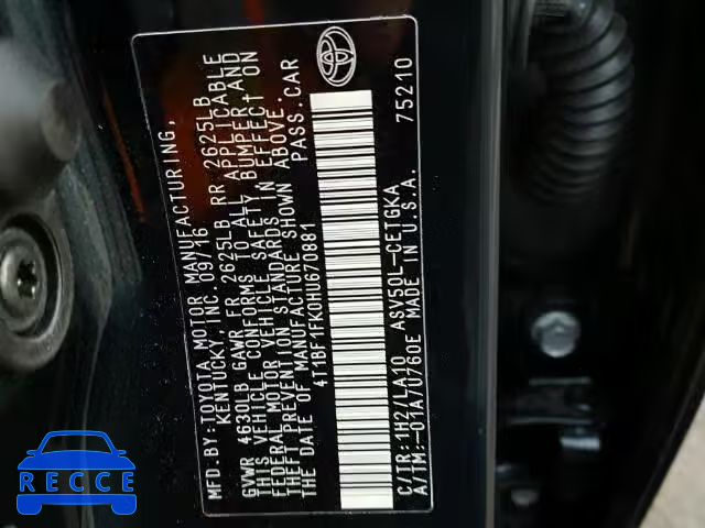 2017 TOYOTA CAMRY LE 4T1BF1FK0HU670881 зображення 9