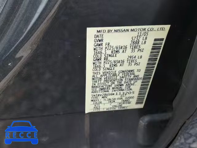 2006 NISSAN QUEST S/SE 5N1BV28U56N113205 image 9