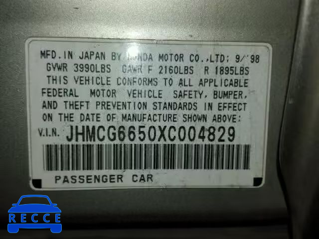 1999 HONDA ACCORD LX JHMCG6650XC004829 image 9