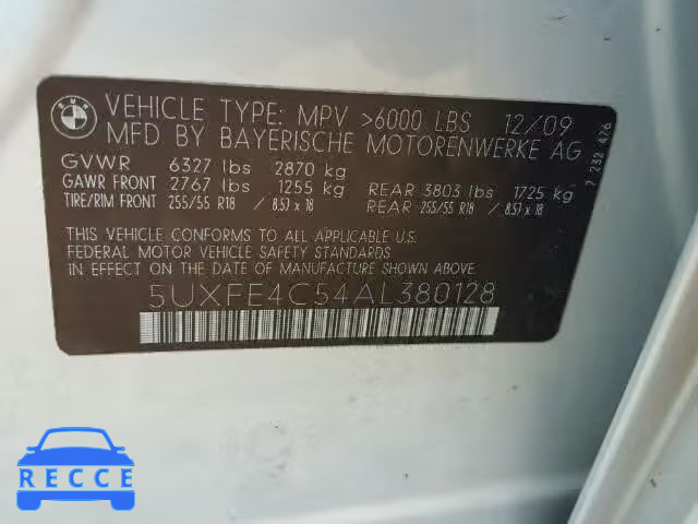 2010 BMW X5 XDRIVE3 5UXFE4C54AL380128 image 9