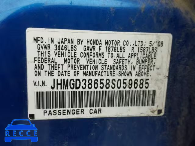 2008 HONDA FIT SPORT JHMGD38658S059685 image 9