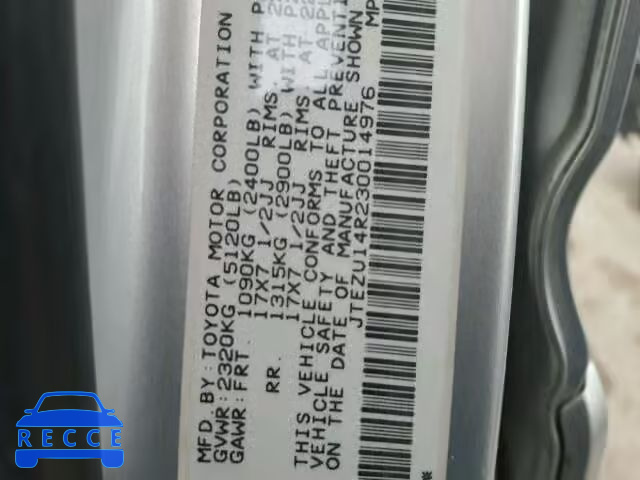 2003 TOYOTA 4RUNNER SR JTEZU14R230014976 image 9