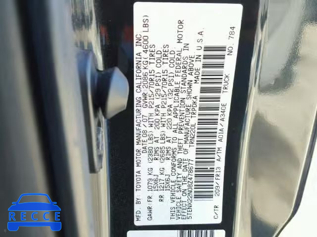 2008 TOYOTA TACOMA 5TENX22N08Z478677 image 9