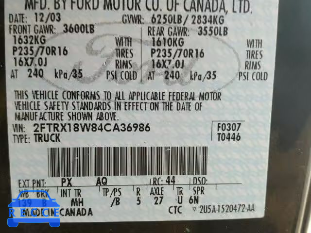 2004 FORD F150 HERIT 2FTRX18W84CA36986 image 9