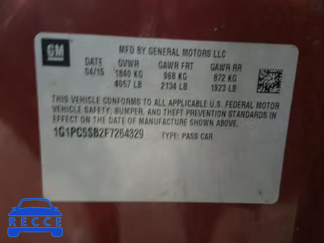 2015 CHEVROLET CRUZE LT 1G1PC5SB2F7264329 image 9