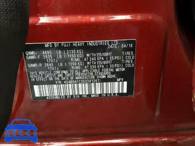 2016 SUBARU OUTBACK 2. 4S4BSAFC2G3341267 image 9