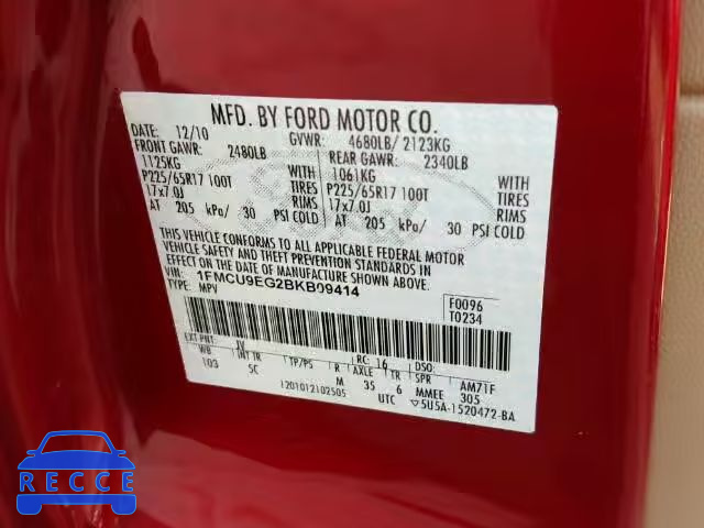 2011 FORD ESCAPE LIM 1FMCU9EG2BKB09414 image 9