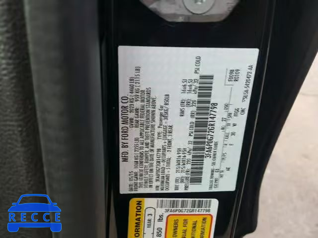 2016 FORD FUSION S 3FA6P0G72GR147798 image 9