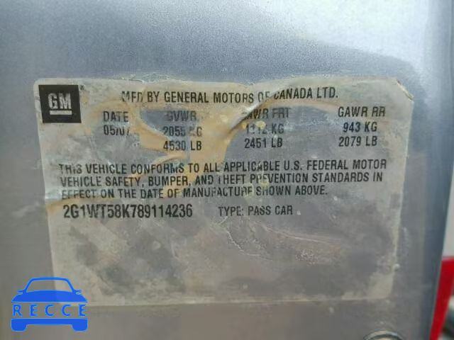 2008 CHEVROLET IMPALA LT 2G1WT58K789114236 image 9