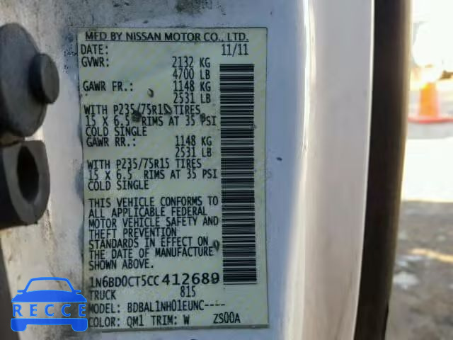 2012 NISSAN FRONTIER S 1N6BD0CT5CC412689 зображення 9