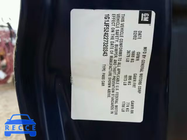2002 CHEVROLET CAVALIER L 1G1JF524227320343 image 9