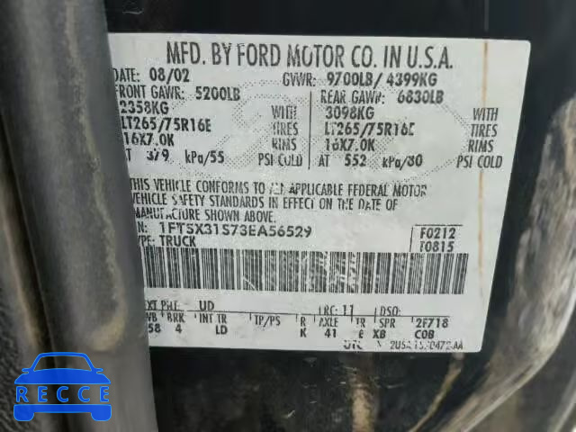 2003 FORD F350 SUPER 1FTSX31S73EA56529 Bild 9