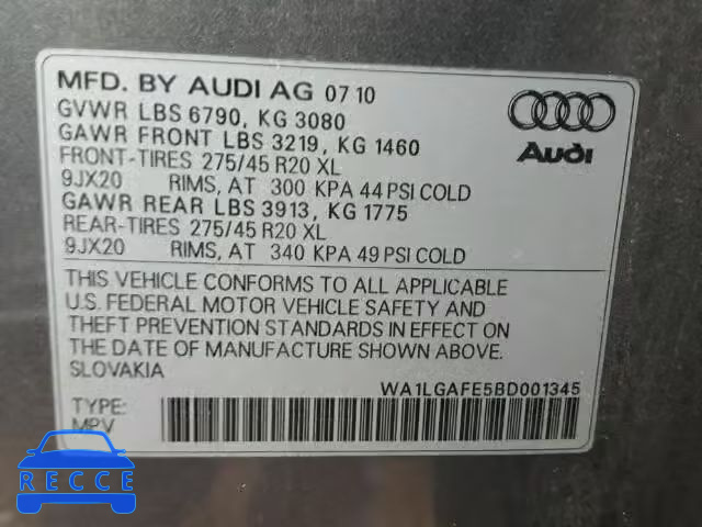 2011 AUDI Q7 PREMIUM WA1LGAFE5BD001345 image 9