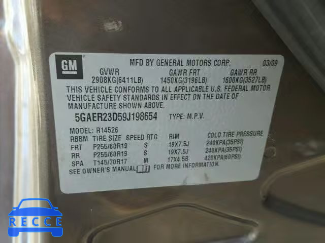 2009 BUICK ENCLAVE CX 5GAER23D59J198654 image 9