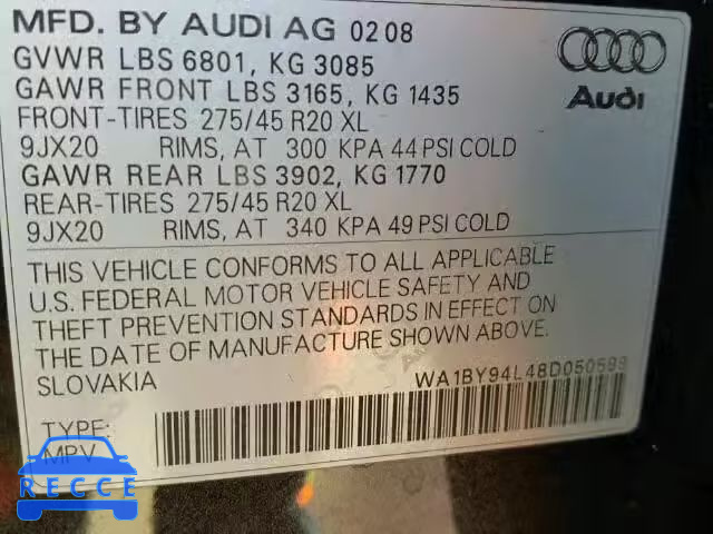 2008 AUDI Q7 3.6 QUA WA1BY94L48D050599 image 9