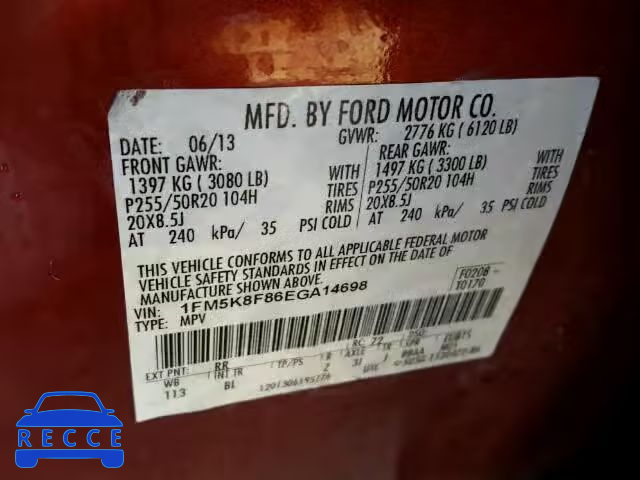 2014 FORD EXPLORER L 1FM5K8F86EGA14698 image 9