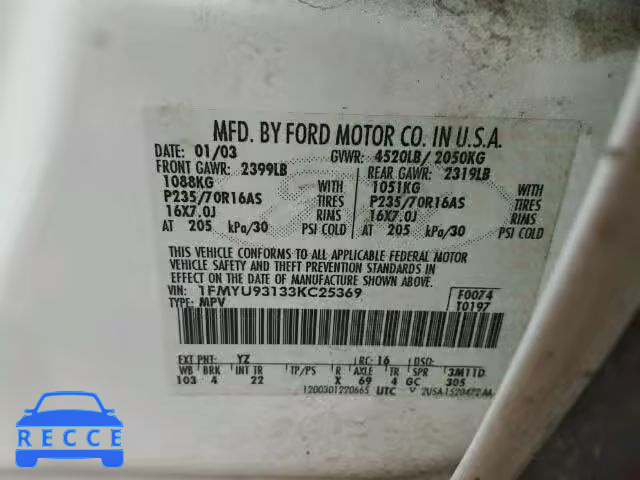 2003 FORD ESCAPE XLT 1FMYU93133KC25369 image 9