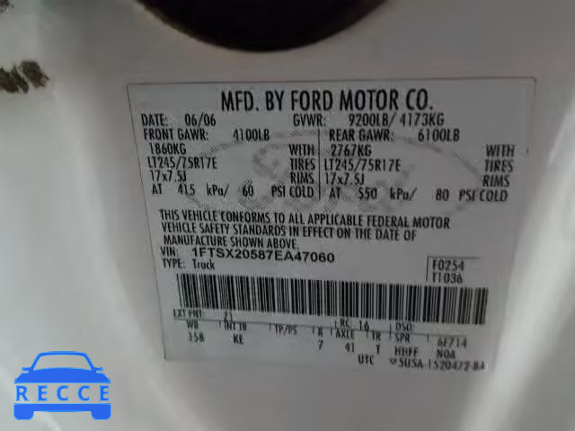 2007 FORD F250 SUPER 1FTSX20587EA47060 image 9