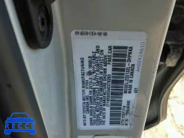 2004 TOYOTA MATRIX 2T1KR32E54C278283 image 9