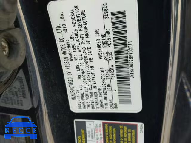 2008 NISSAN 350Z JN1BZ34D28M702311 image 9