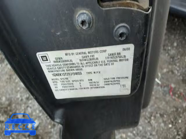 2000 CHEVROLET TAHOE K150 1GNEK13T3YJ194659 image 9