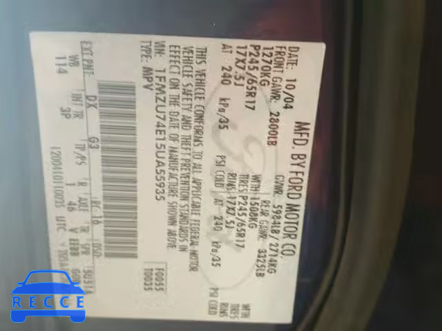 2005 FORD EXPLORER E 1FMZU74E15UA55935 image 9