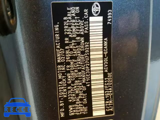 2007 TOYOTA CAMRY SOLA 4T1CE30P27U759292 image 9