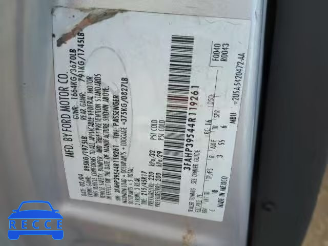 2004 FORD FOCUS ZX3 3FAHP39544R119261 Bild 9