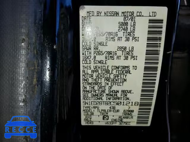 2002 NISSAN XTERRA XE/ 5N1ED28T82C501218 image 9