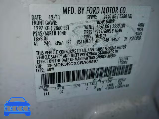 2012 FORD EDGE LIMIT 2FMDK3KCXCBA68597 image 9