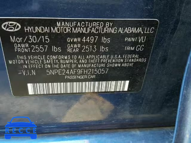 2015 HYUNDAI SONATA SE 5NPE24AF9FH215057 зображення 9