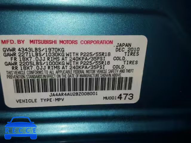 2011 MITSUBISHI OUTLANDER JA4AR4AU2BZ008001 image 9