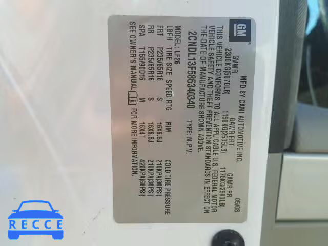 2008 CHEVROLET EQUINOX LS 2CNDL13F586340340 image 9