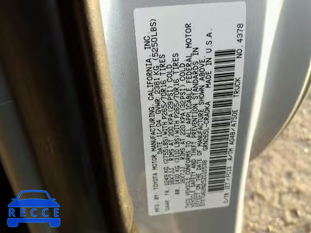 2005 TOYOTA TACOMA PRE 5TETU62N25Z015538 image 9