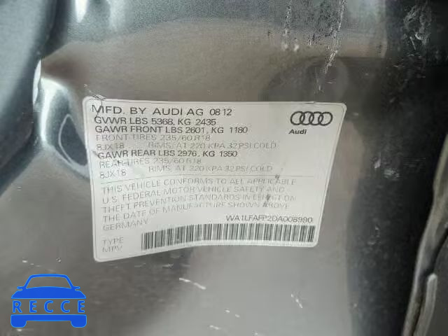 2013 AUDI Q5 PREMIUM WA1LFAFP2DA008990 зображення 9