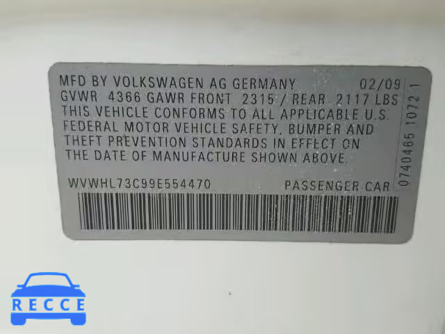 2009 VOLKSWAGEN CC LUXURY WVWHL73C99E554470 image 9