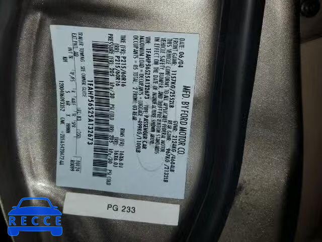 2005 FORD TAURUS SEL 1FAHP56S25A132673 image 9