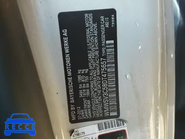 2013 MINI COOPER S WMWSV3C58DT475657 image 9