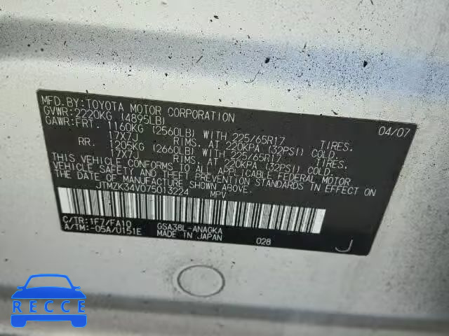 2007 TOYOTA RAV4 LTD JTMZK34V075013224 image 9