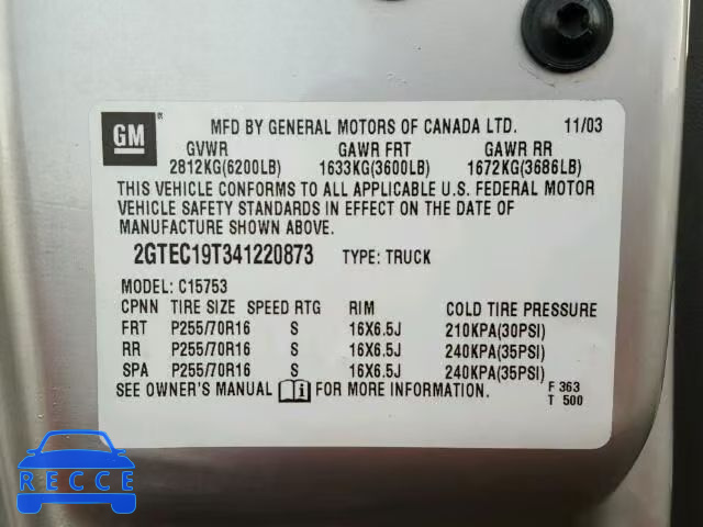 2004 GMC SIERRA C15 2GTEC19T341220873 image 9
