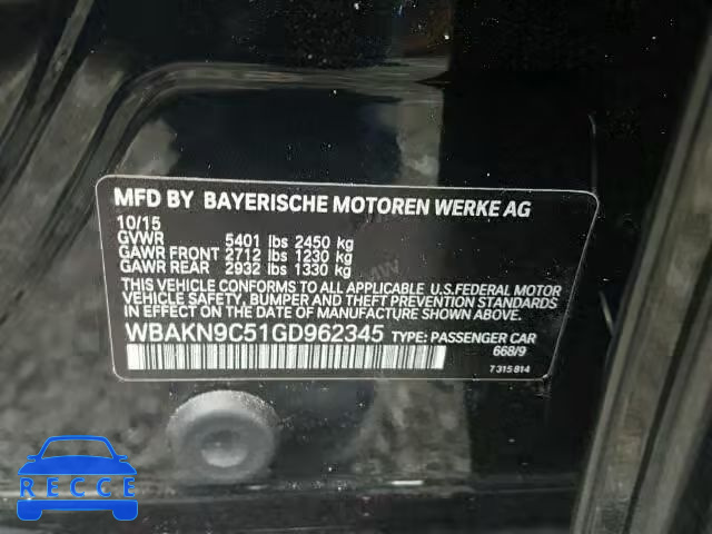2016 BMW 550I WBAKN9C51GD962345 зображення 9